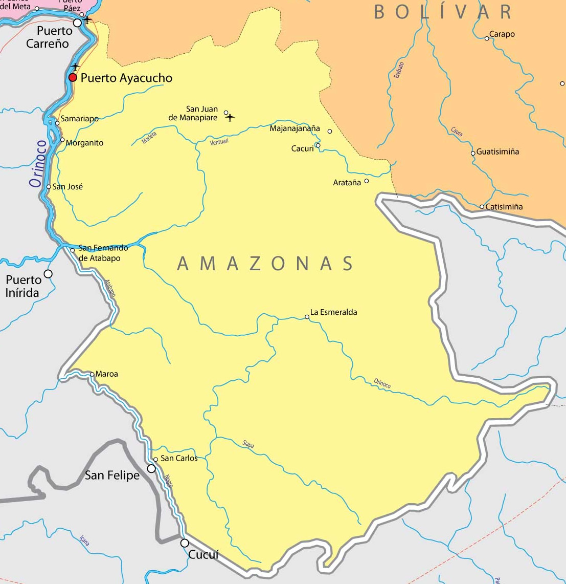 Map of Amazonas – Mission Padamo Aviation